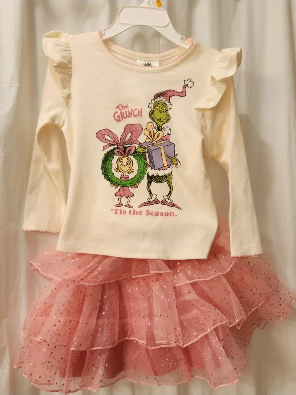 NWT The Grinch Girls 2 Piece Set Tulle Tutu Skirt & Grinch Top Holiday Christmas